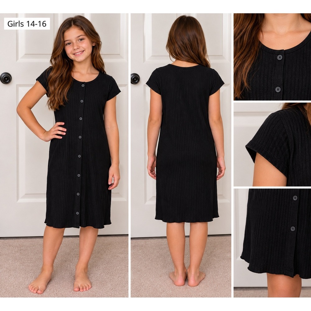 Girls Art Class Sz. XL 14/16 Cap Sleeve Dress Pull Over Black Stretch Button NWT